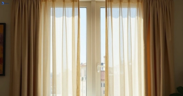 Dull dusty drapes in pacific-pines before professional cleaning